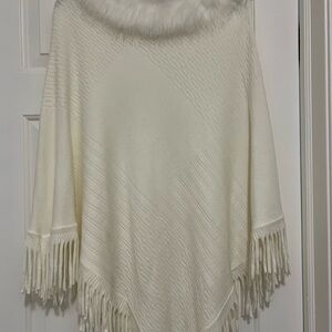 Elegant Cream Poncho with Fringe
